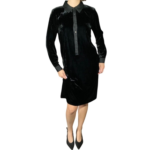 Talbots Dresses & Skirts - NWT Talbots Whimsigoth Black Crushed Velvet Satin Collar Shift Dress Velour - M